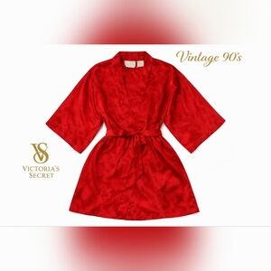 Vintage 1990s Victoria’s Secret Red Satin Short Robe One Size Lingerie